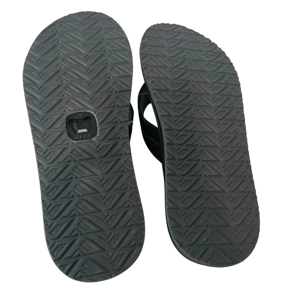 Reef Bottle Opener Flip Flops Mens‎ Sz 13 Black Silver Sandal Comfort Beach NWT
